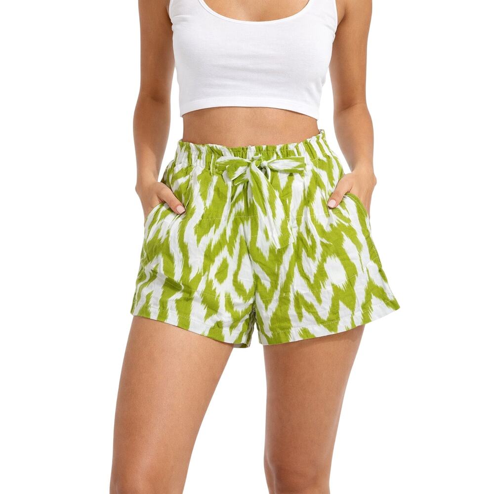 ANTHROPOLOGIE Women's Breezy Paperbag Linen Blend Shorts Green Size Small